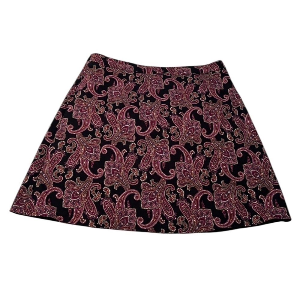 Margaret M Women's Sz Large Pull On A-Line Skirt Black Pink Paisley Mill Stretch